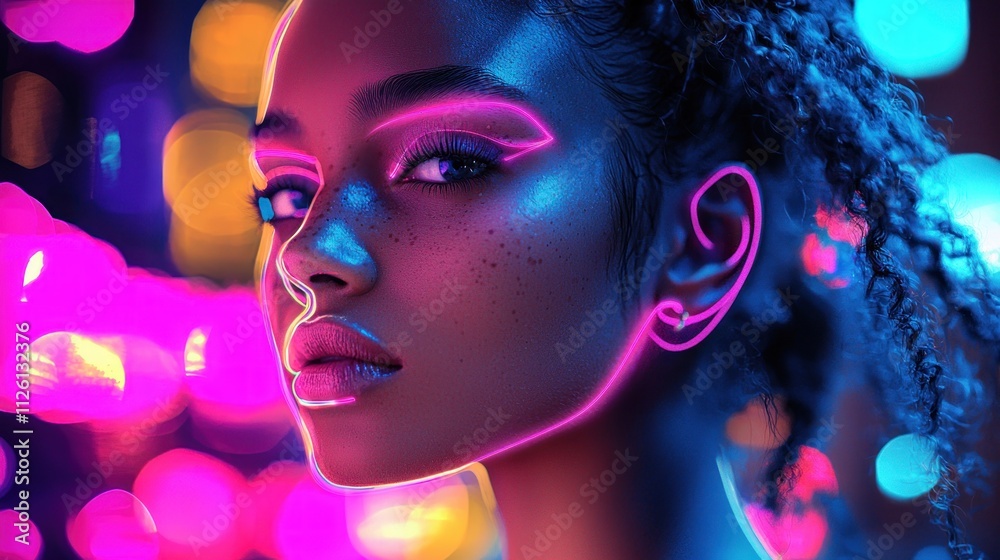 Neon Nights: A Portrait of Beauty in Electric Hues Neon Nights: A Portrait of Beauty in Electric Hues
