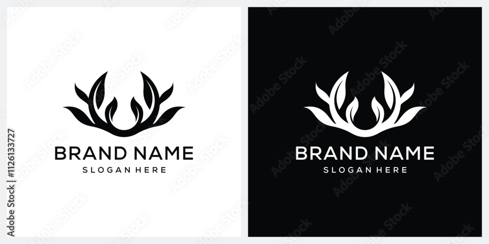 Animal horns and leaves logo design vector template Animal horns and leaves logo design vector template