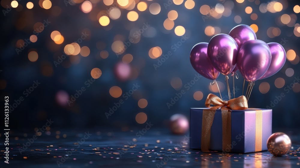 Celebration surprise gift box with pink balloons festive setup indoor environment joyful theme for birthday events Celebration surprise gift box with pink balloons festive setup indoor environment joyful theme for birthday events