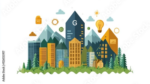 Sustainable Urban Development Concept in Flat Design Illustration