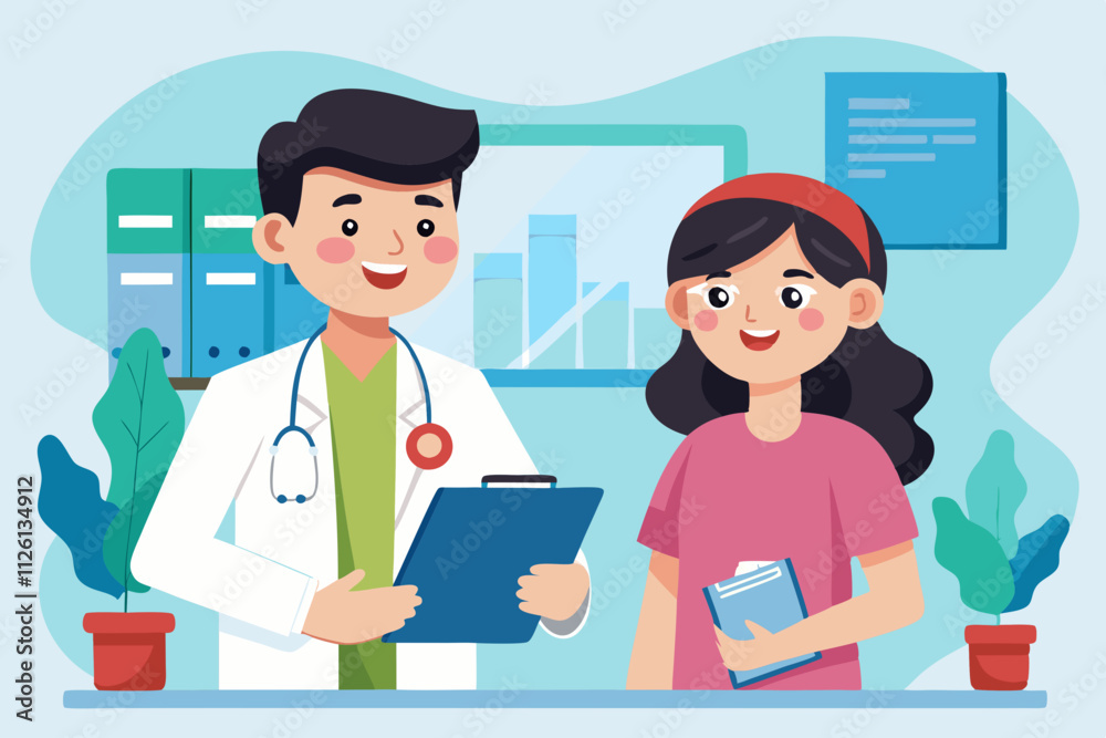 A doctor and nurse discussing a patient care plan in a hospital A doctor and nurse discussing a patient care plan in a hospital