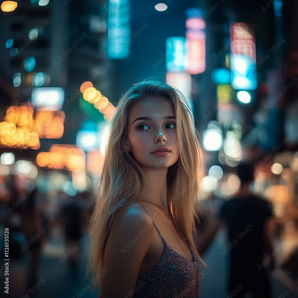 Portrait of a beautiful girl in the lights of the night city. Portrait of a beautiful girl in the lights of the night city.