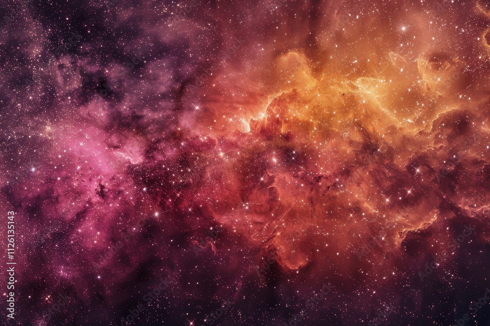 Naklejka premium An expansive view of a cosmic nebula filled with brilliant colors and sparkling stars reveals the beauty of the universe in a deep celestial background.