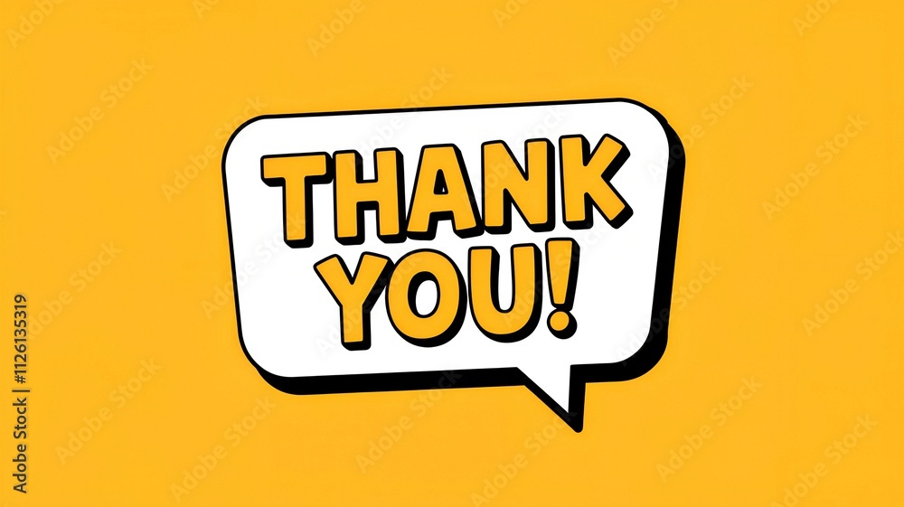 A yellow thank you message in a white speech bubble on a bright yellow background expressing gratitude A yellow thank you message in a white speech bubble on a bright yellow background expressing gratitude