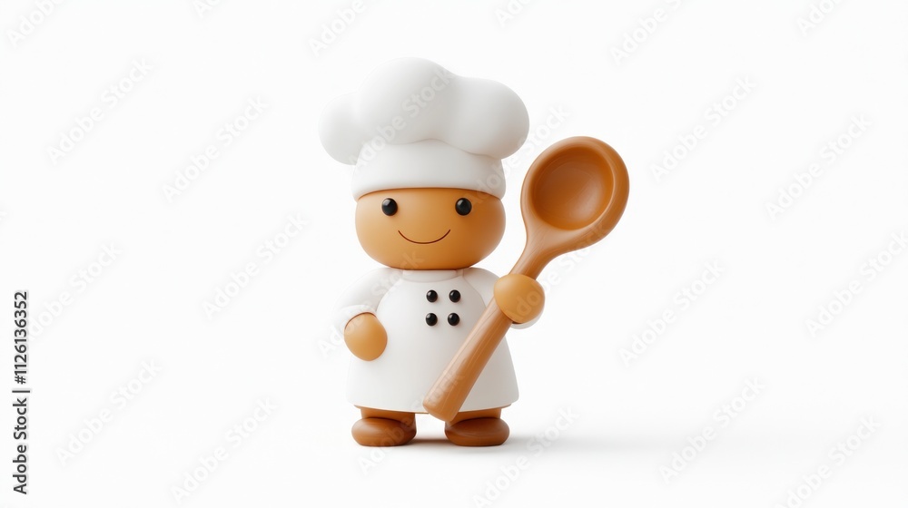 A cute cartoon chef character holding a wooden spoon, dressed in a white chef's outfit. A cute cartoon chef character holding a wooden spoon, dressed in a white chef's outfit.