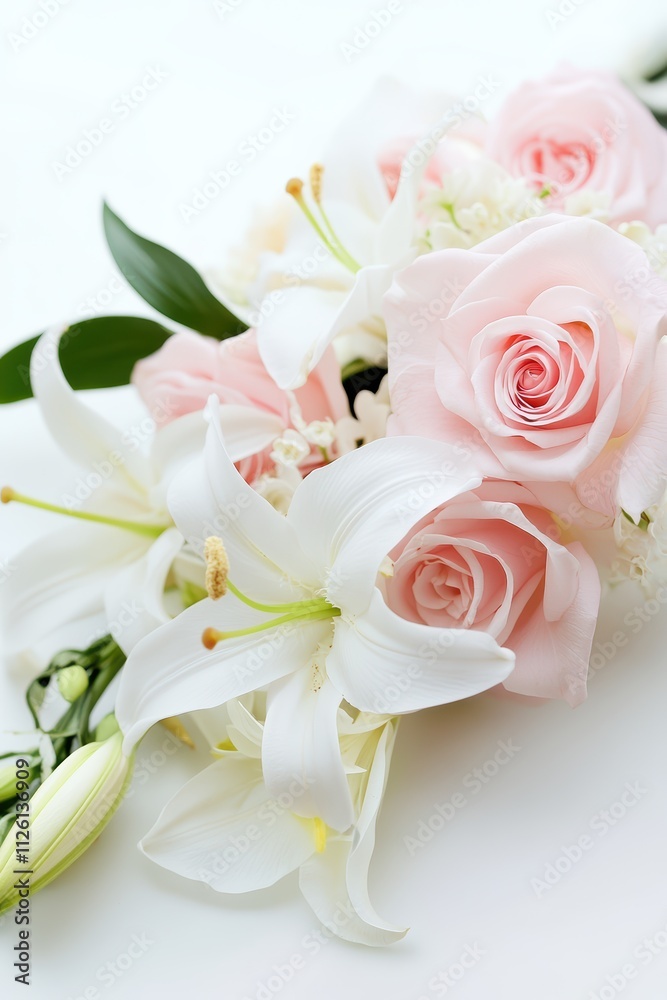 Elegant Arrangement of Pink Roses and White Lilies for Celebration Elegant Arrangement of Pink Roses and White Lilies for Celebration
