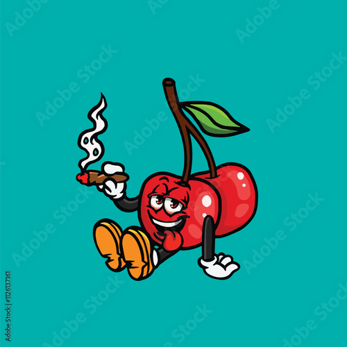 cherry character cartoon cute smoking digital art vector