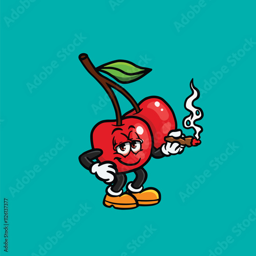 cherry character cartoon cute smoking digital art vector