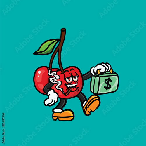 cherry character cartoon cute smoking digital art vector