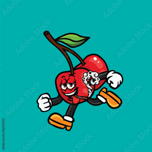 cherry character cartoon cute smoking digital art vector