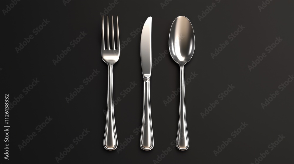Elegant cutlery arrangement on a black surface culinary presentation minimalist style close-up view dining concept Elegant cutlery arrangement on a black surface culinary presentation minimalist style close-up view dining concept