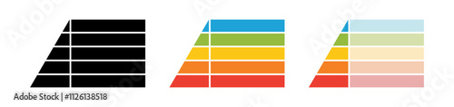 Levels of triangular pyramid. Half triangle pyramid chart. Maslow layer diagram. Development level infographic. Business graph. Vector illustration isolated on white background.