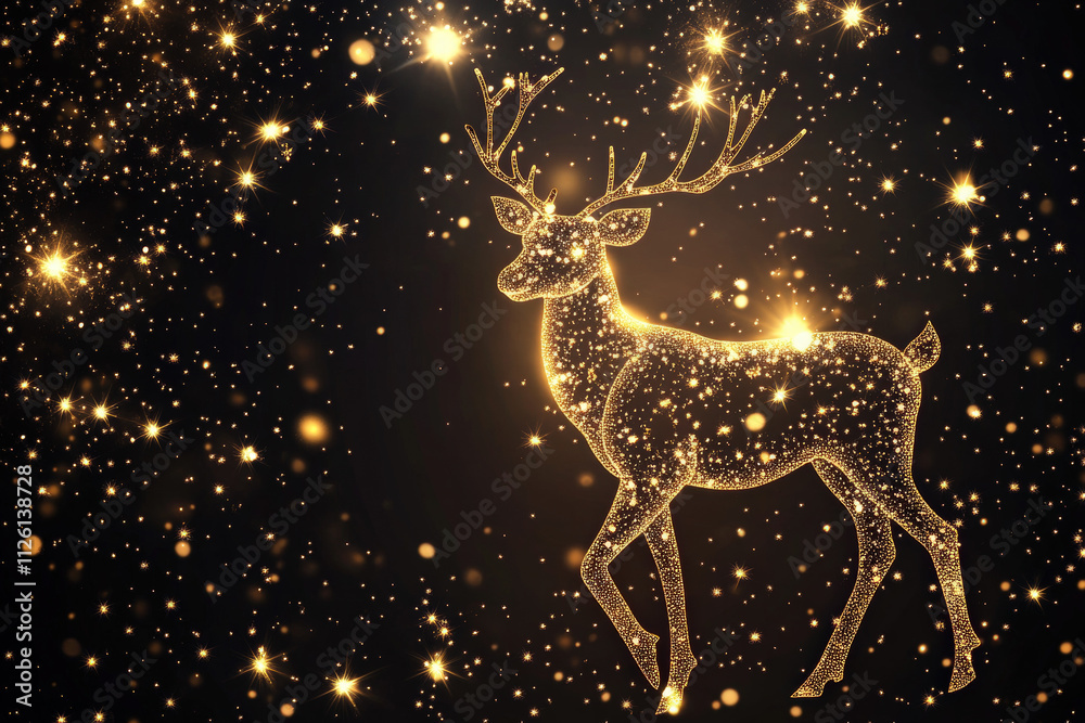 Glittering Gold Reindeer in a Starry Nigh Glittering Gold Reindeer in a Starry Nigh