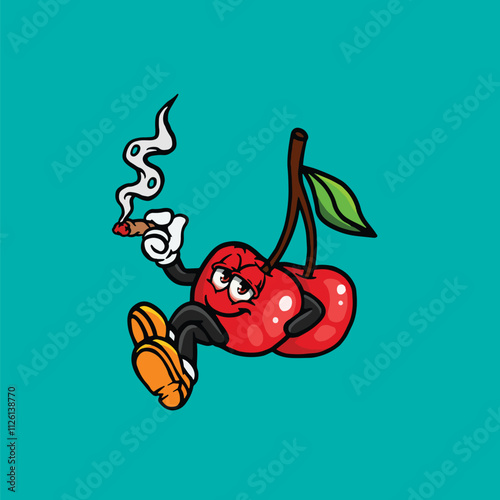 cherry character cartoon cute smoking digital art vector