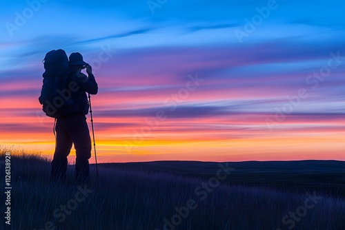 Man standing in front of burning sunset sky