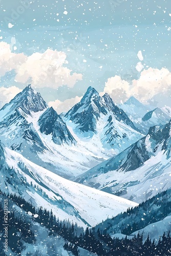 Majestic Snowy Mountain Landscape with Textured Peaks and Serene Skies