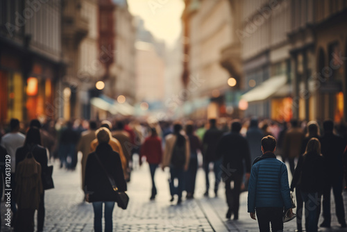 Crowd of people walking street