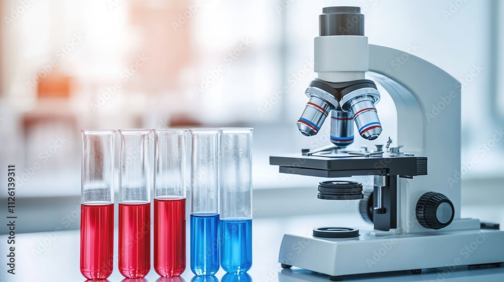 Microscope and Test Tubes in a Laboratory Setting Microscope and Test Tubes in a Laboratory Setting