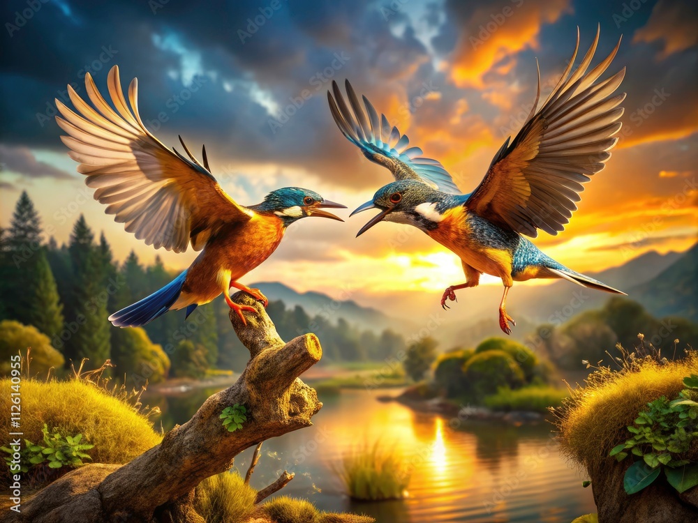 Obraz premium Bird Fighting Photography: Stunning Action Shots of Avian Combat, Wildlife Photography, Nature Photography, Bird Pictures