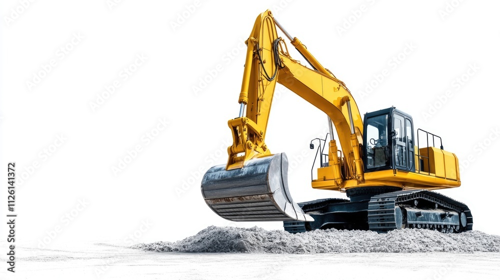Yellow Excavator Digging in a Pile of Sand Yellow Excavator Digging in a Pile of Sand