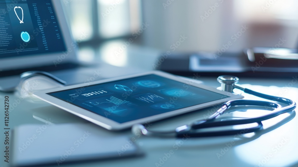Medical Technology: Tablet and Stethoscope Medical Technology: Tablet and Stethoscope