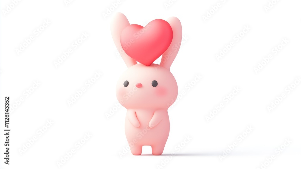 A cute pink bunny holding a red heart, symbolizing love and affection. A cute pink bunny holding a red heart, symbolizing love and affection.