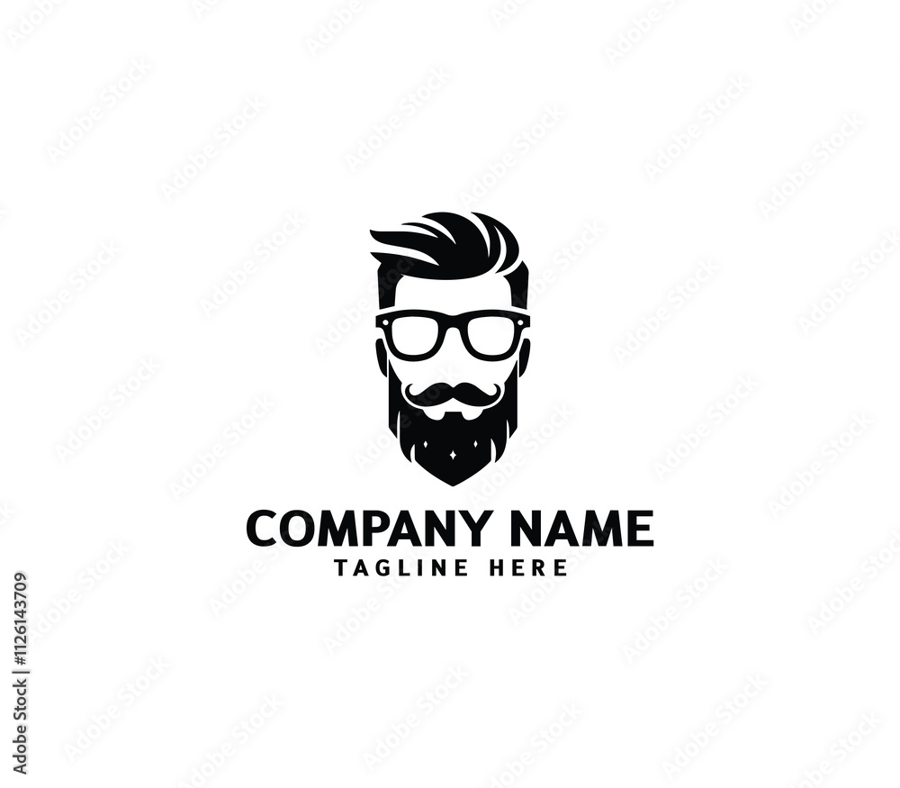 Vector bearded men face. Masculine beard and hair with glasses logo. Hipster man face logo design Vector bearded men face. Masculine beard and hair with glasses logo. Hipster man face logo design