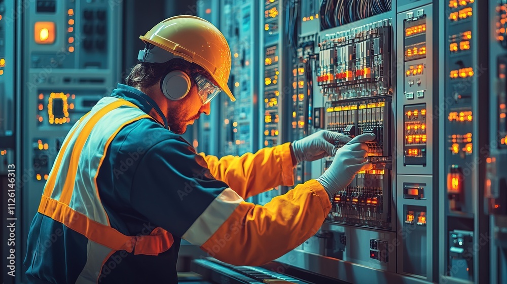 Fototapeta premium Hands-on engineer assembling and testing electrical panels