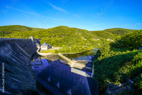 View of the dam wall at Edersee. Eder Dam in Edertal.
 photo