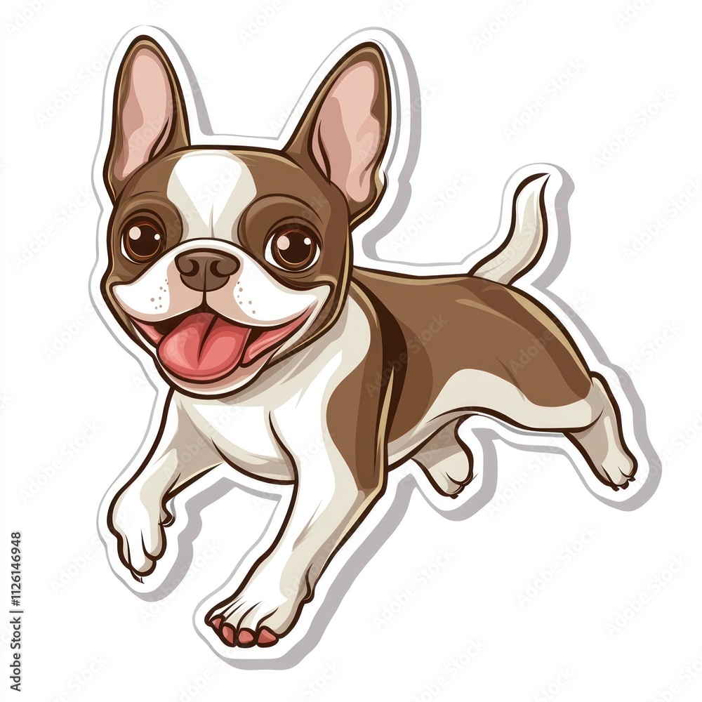 A playful cartoon illustration of a brown and white dog running joyfully. A playful cartoon illustration of a brown and white dog running joyfully.