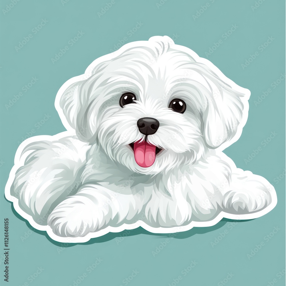 A cute, fluffy white dog with a joyful expression, lying down on a pastel background. A cute, fluffy white dog with a joyful expression, lying down on a pastel background.