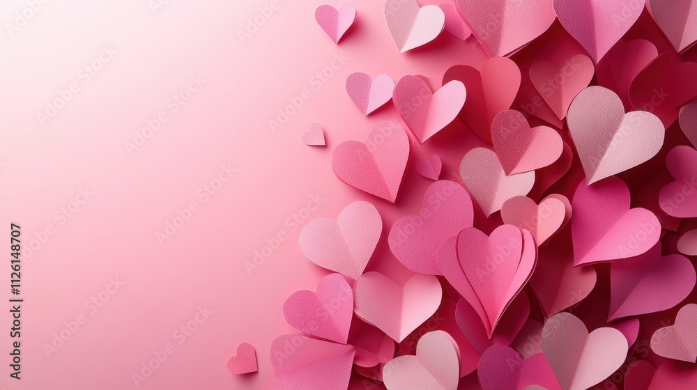 Pink Paper Hearts on a Pastel Background