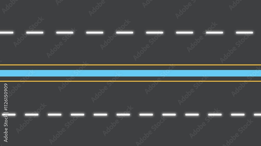 Moving road icon animation, highway with white marking lines, Moving road aerial top view animation. Moving road icon animation, highway with white marking lines, Moving road aerial top view animation.