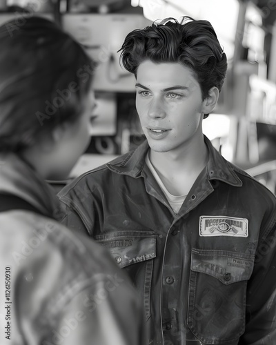 Transgender Mechanic Providing Expert Car Repair Assistance in Garage Setting