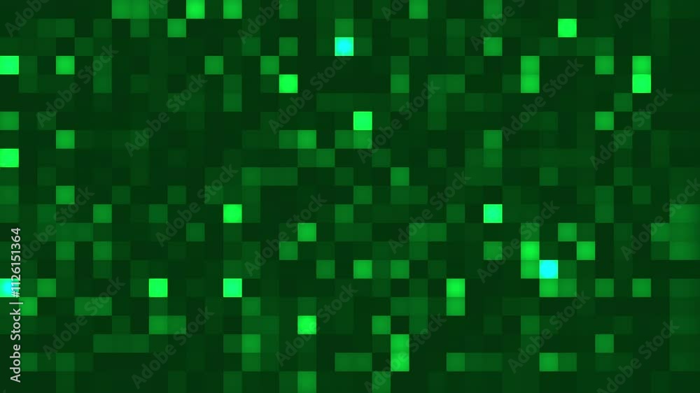 Green dark squares in varying brightness form a pixelated pattern suitable for backgrounds, digital art, designs, and technologyrelated projects.
