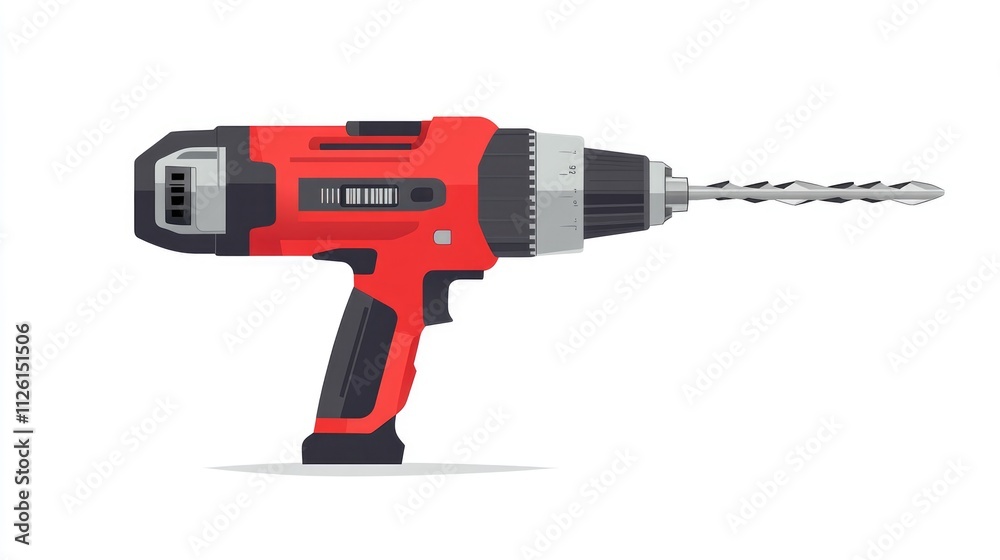 Red Electric Cordless Drill with a Bit Red Electric Cordless Drill with a Bit