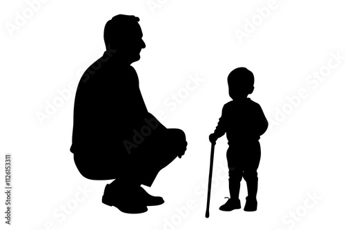 Grandfather with grandson silhouette.