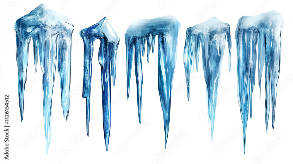set of blue ice icicles isolated on white set of blue ice icicles isolated on white