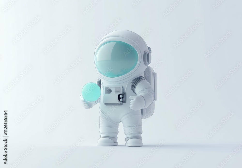 A cute astronaut character holding a glowing orb against a simple background. A cute astronaut character holding a glowing orb against a simple background.
