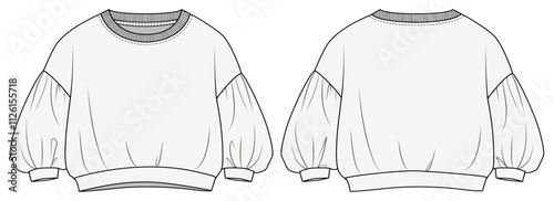 illustration of a baby wear sweater toddler kids, infant baby, sleep full bodysuit, fashion flat sketch, vector illustration, cad, technical drawing, flat drawing, template, mockup.
