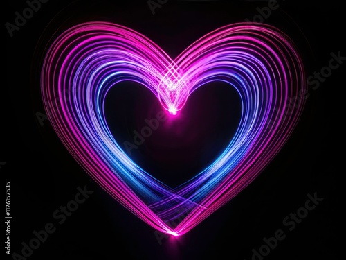 Neon Heart Light Painting: Abstract Pink Purple Parallel Lines Long Exposure Photography