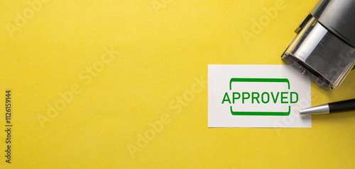 Approved stamp on business card. Business