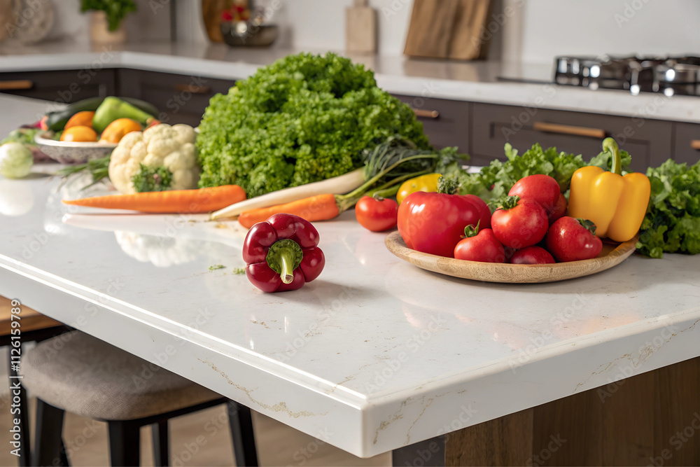 vegetables in the background.