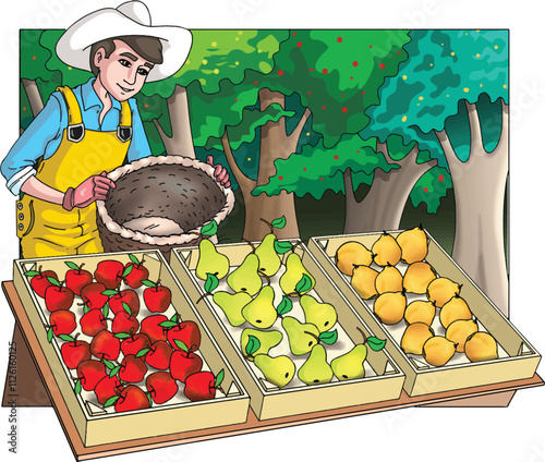 Young farmer boy selling fruits he picked from the garden.