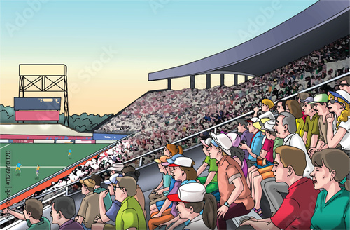 Fans watching the match in the stadium.