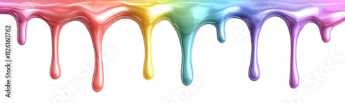 Glossy rainbow slime dripping with vibrant multicolor texture on transparent background clipart