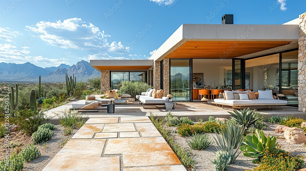 Fototapeta premium Modern Desert Home with Stunning Mountain Views