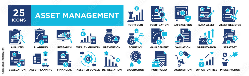 Asset Management icon collection set. Containing design finance, business, management, money, investment, asset Asset Management icon collection set. Containing design finance, business, management, money, investment, asset