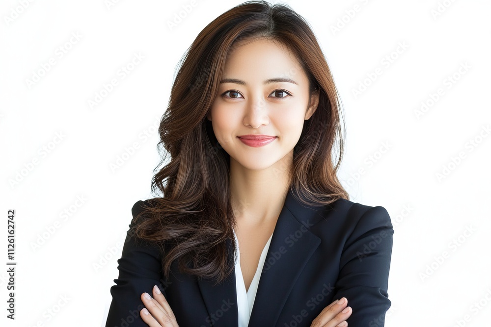 A woman in a business suit is smiling and looking directly at the camera A woman in a business suit is smiling and looking directly at the camera