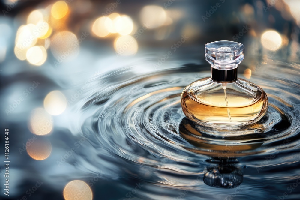 Perfume Bottle Floating on Water with Ripples Perfume Bottle Floating on Water with Ripples